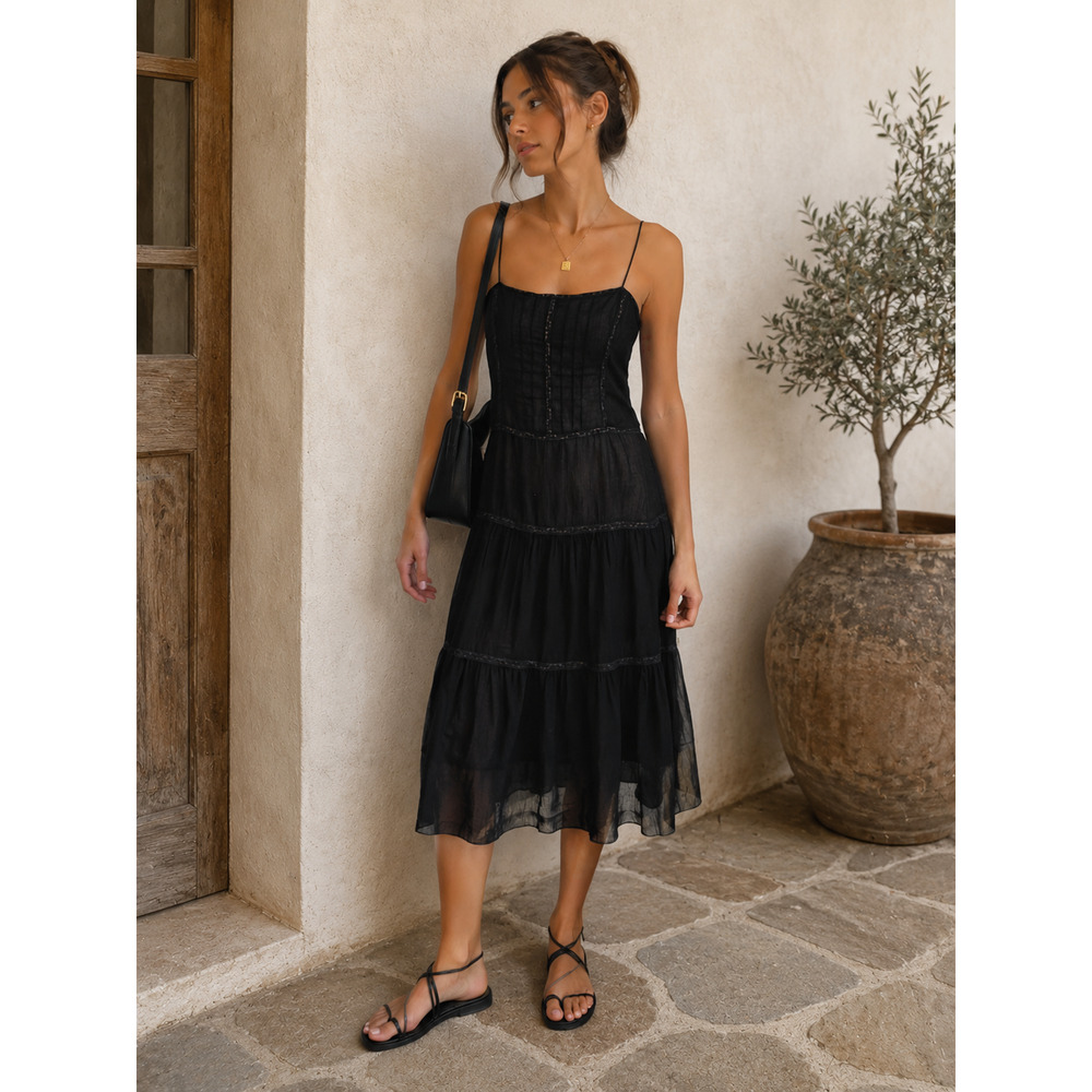 Development by‎ Phillip Lim Vintage Women Cotton Sheer Black Dress Lace Sz 10